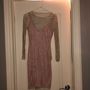 Long sleeve blinged out dress with pink under